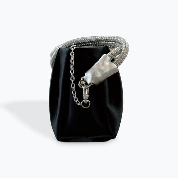 NEW CEJON satin pleated evening bag in black/silver